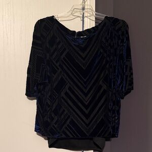 Ava & Viv Geometric Black and Blue Velvet Blouse